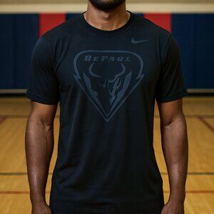Nike Dri Fit DePaul Blue Demons Black Short Sleeve Athletic Shirt Casual Artsy